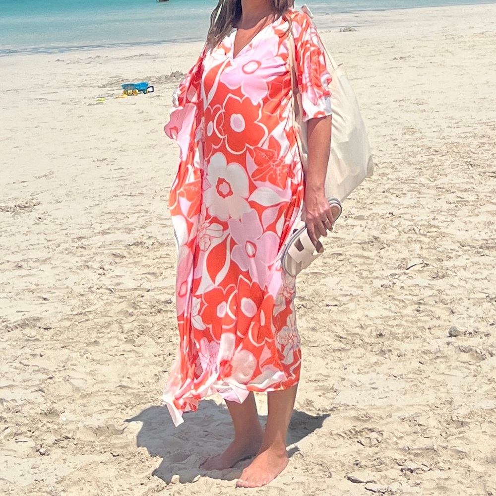 MAKE AN OFFER! 
Floral Orange and Pink Dress / Cover-Up size M/L